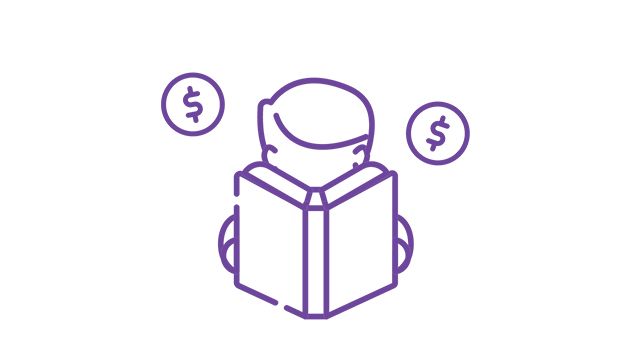 student reading a book with dollar signs