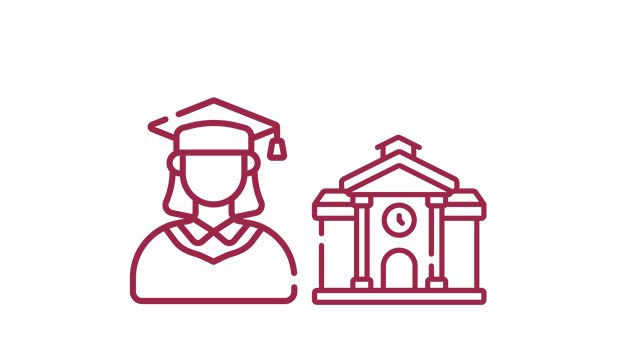icon of woman wearing mortar board next to university